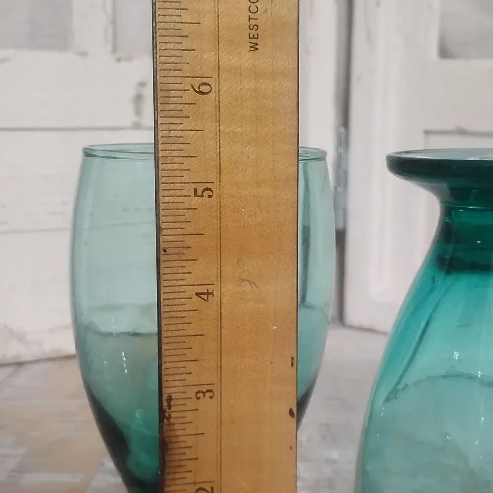 Modern Retro Cristar Lexington Turquoise Blue Green Pedestal Water Glasses NOS